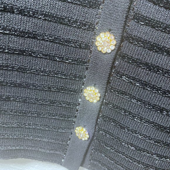 St. John Evening Womens Sz 2 Black Sequin Bling Cardigan Sweater Rhinestone Knit - Picture 8 of 11